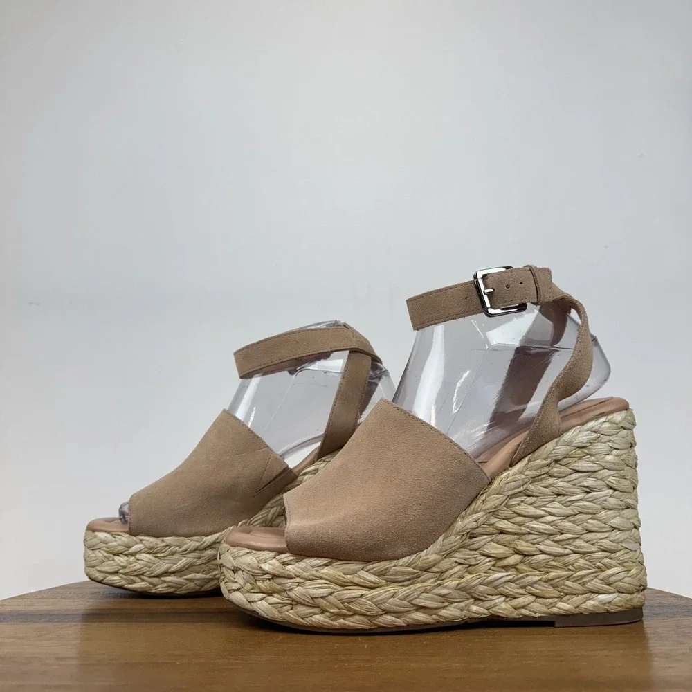Womens Marc Fisher LTD Nelly Pink Suede Woven Espadrille Wedge Sandals Size‎ 8.5